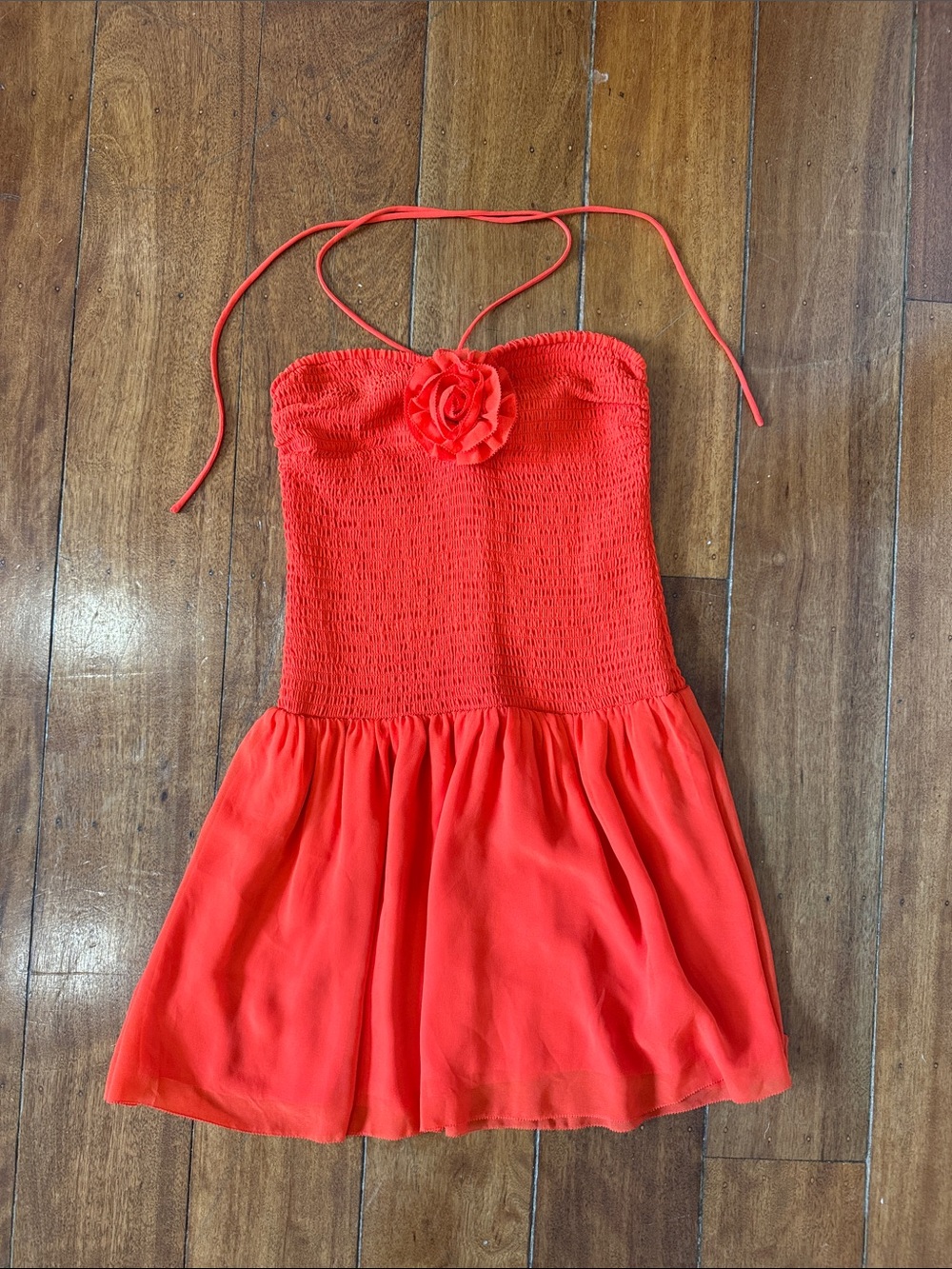 Wilfred Red Strapless Mini Dress with Flower